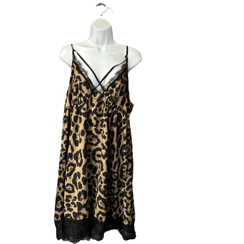 Shein‎ Curve OXL Animal Print Lace Trim Slip Dress Whimsigoth Grudge Sexy Gothic